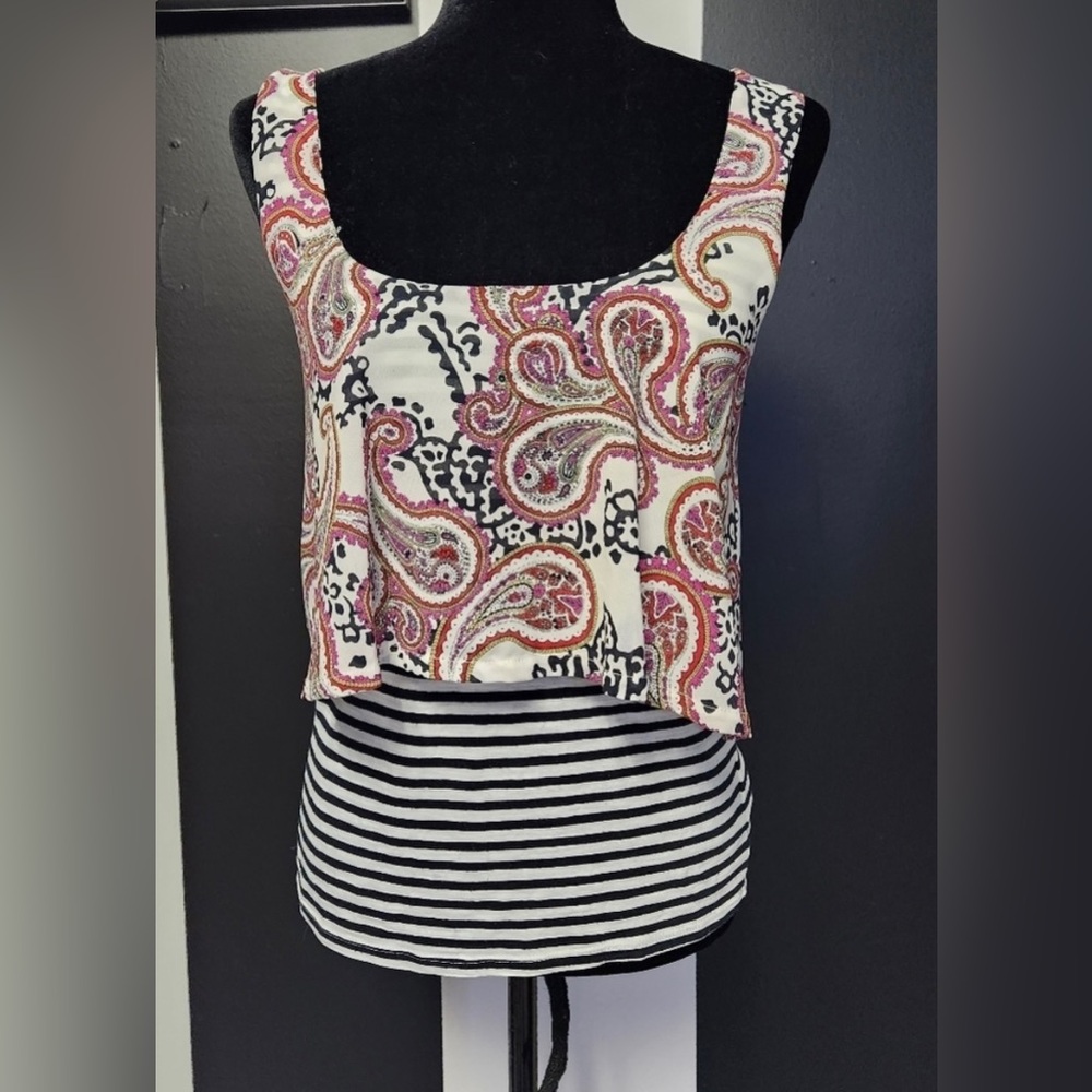 Anthropology - Meadow Rue Pink and Brown Fitted Crop Tank Top